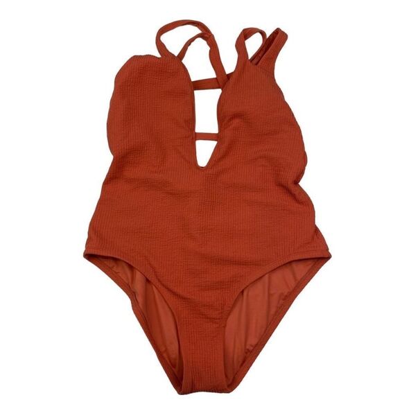 Becca Skylar One Piece Swimsuit Burnt Orange Large Cutout - Picture 1 of 6